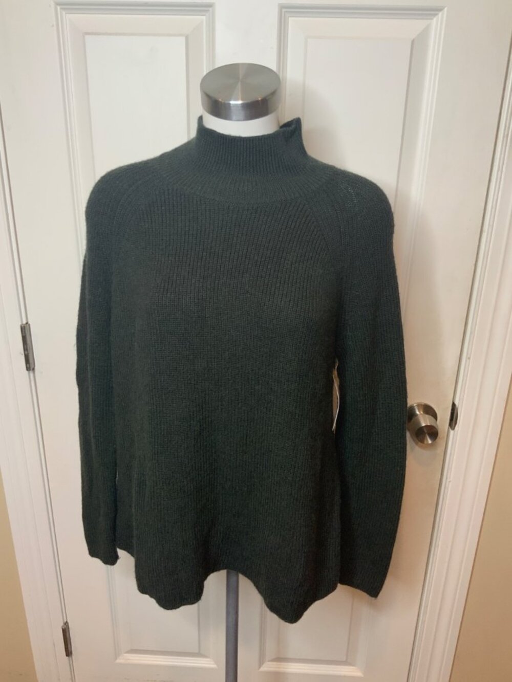 Eileen Fisher Black Merino Wool Boxy Fit Mock Neck Sweater, Size S